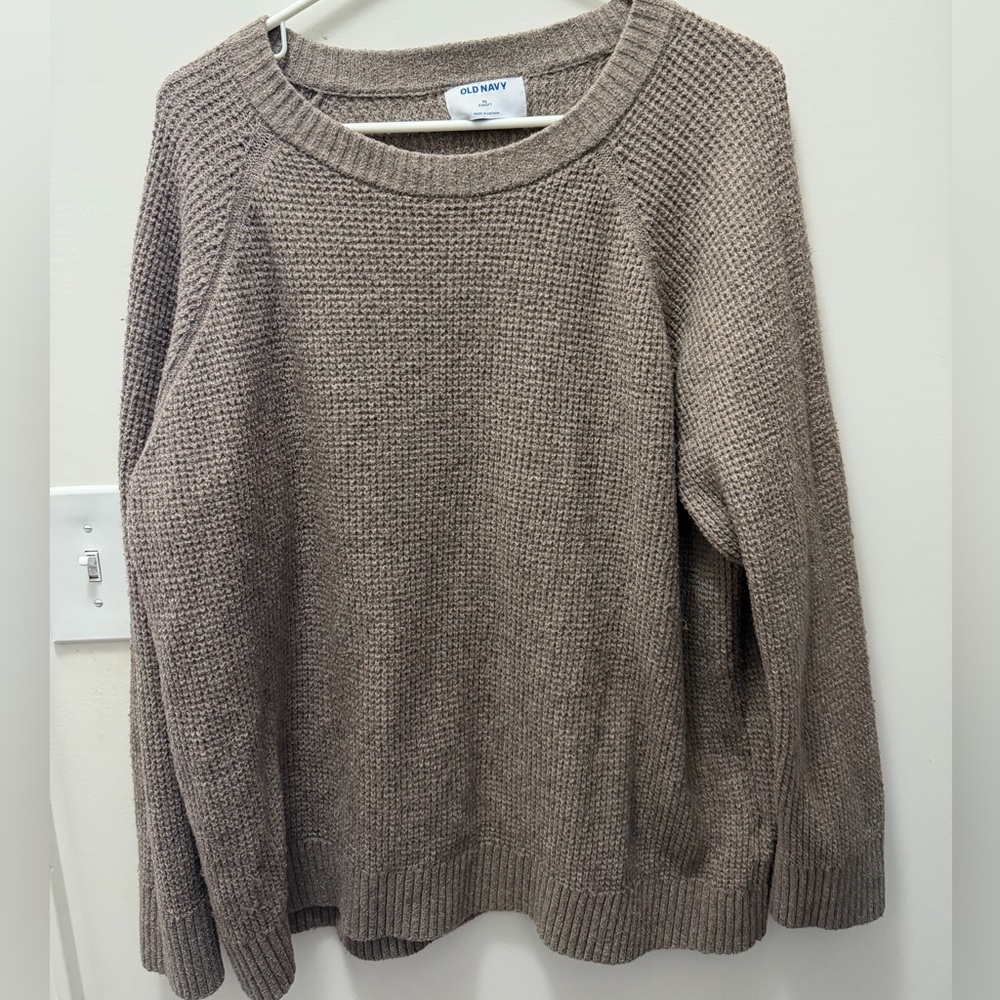 Old Navy Neutral Taupe Textured Crew Sweater